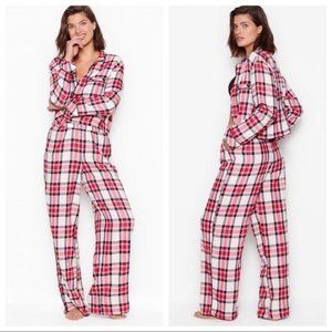Victoria's Secret Pink Red Black Plaid Flannel Pajama Set